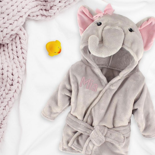 Personalized Custom Embroidered Baby Bathrobe Blue Elephant Etsy