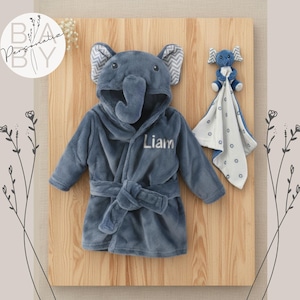 Elephant Robe for Baby Boys, Baby Bath Robe, Baby Robe with Ears, Boy Baby Bathrobe, Elephant Baby Shower Gift, Elephant Baby Robe with Name