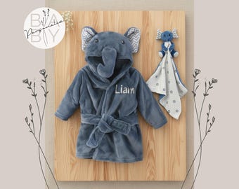 Bata de elefante para bebé niño, bata de baño para bebé, bata con orejas, bata de baño para niño, regalo de baby shower de elefante, bata de bebé de elefante con nombre