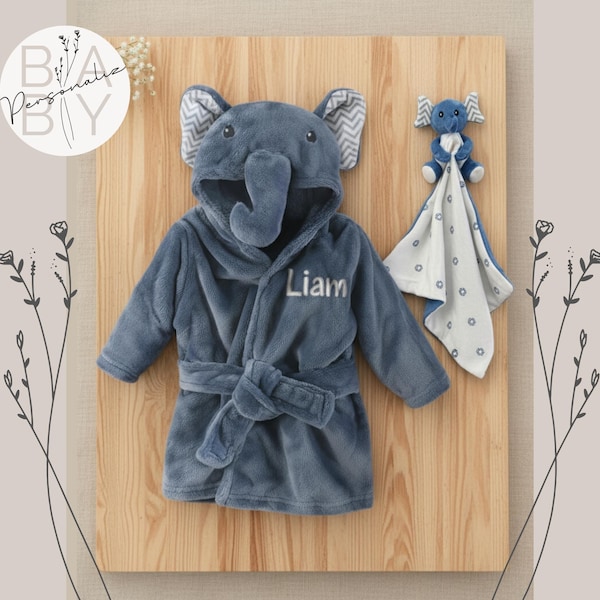 Elephant Robe for Baby Boys, Baby Bath Robe, Baby Robe with Ears, Boy Baby Bathrobe, Elephant Baby Shower Gift, Elephant Baby Robe with Name