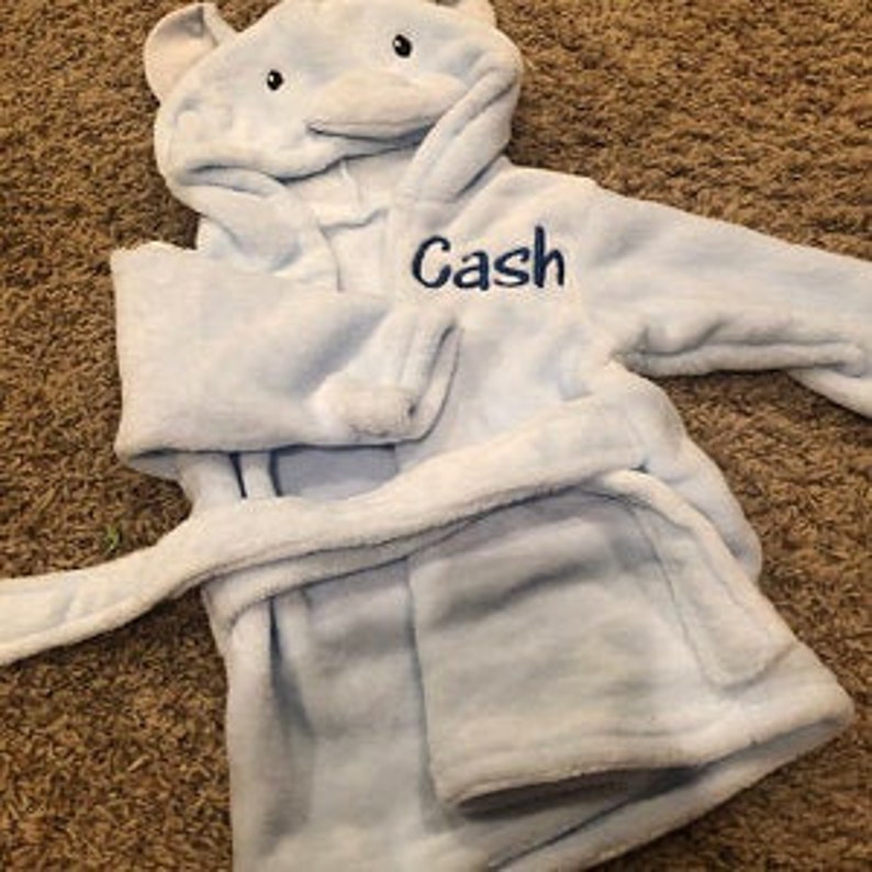 Personalized Custom Embroidered Baby Bathrobe Blue Elephant Etsy