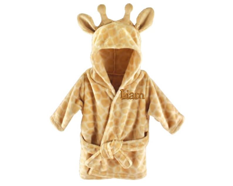 Custom Giraffe Baby Hooded Towel Robe, Personalized Baby Bathrobe, Infant Bathrobe, Name Embroidered Gift, Newborn Gift image 4