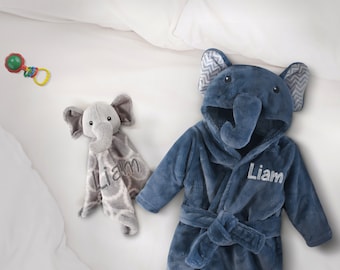 Personalisierter bestickter Baby-Bademantel, blauer Elefant-Bademantel-Babygeschenk, Säuglingsbademantel, Baby-Dusche-Geschenk-Baby-Bademantel, Baby-Mädchen