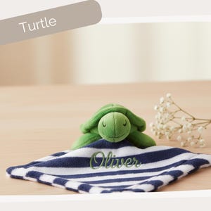 Personalized Baby Lovey Blanket, Custom Animal Security Blankie with Name, Embroidered Plush Lovie for Boy or Girl, Baby Registry Gift Turtle