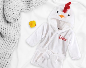 Personalized Baby Bathrobe, Hooded Chicken Bathrobe, Name Embroidered Baby Gift, Customized Hooded Infant Bathrobe, Baby boy shower Girl