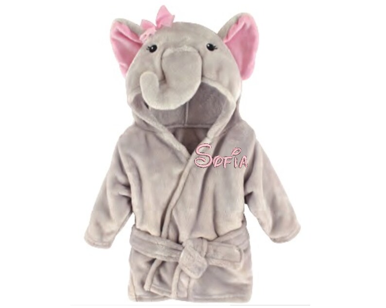 Personalized Baby Bathrobe Hooded Pink and Gray Elephant Etsy