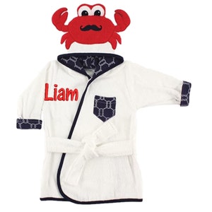 Crab Personalized Hooded Baby Bathrobe, Crab Hooded Towel, Animal Face Bathrobe, Infant Bathrobe, Custom Monogram or Name image 5