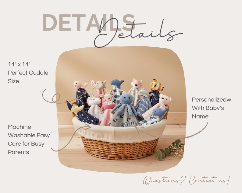a basket filled with various stuffed animals, including teddy bears and other plush toys, placed on a wooden surface.