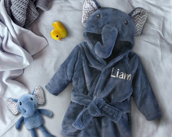 Customized Plush Elephant Bathrobe and Toy Set - Super Soft, Fun Bath Time Combo, Perfect Baby Boy Gift