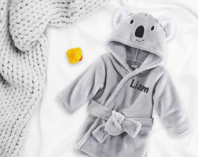 Personalized Baby Bathrobe, Custom Hooded Koala Bathrobe, Embroidered