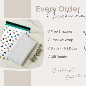 The image is a promotional graphic for a gift wrapping service, featuring a white marble background with text and a small white gift wrapped in a white paper with a heart pattern.