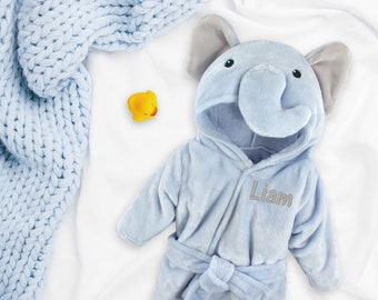 Customized Ultimate Elephant Set - Plush Bathrobe, Toy, Blanket, and Security, The Perfect Baby Gift
