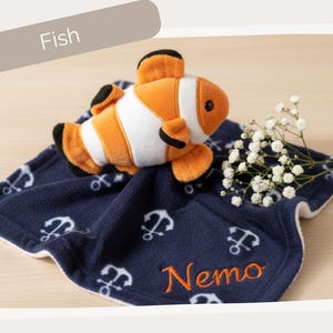Personalized Baby Lovey Blanket, Custom Animal Security Blankie with Name, Embroidered Plush Lovie for Boy or Girl, Baby Registry Gift Fish
