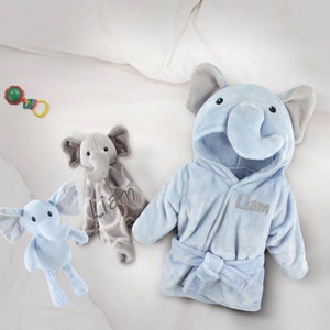 Elephant Robe for Baby Boys, Baby Bath Robe, Baby Robe with Ears, Boy Baby Bathrobe, Elephant Baby Shower Gift, Elephant Baby Robe with Name Robe-Toy-Security
