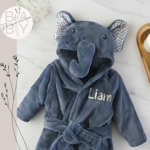 Personalized Elephant Trio Set - Plush Bathrobe, Toy, and Security Blanket, Cozy Baby Gift Set, Baby Shower Gift
