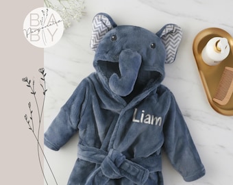 Personalized Elephant Trio Set - Plush Bathrobe, Toy, and Security Blanket, Cozy Baby Gift Set, Baby Shower Gift