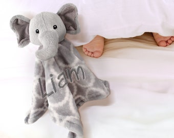 Personalisierte Elefant Freund Schmusetuch - weicher, luxuriöser Baby Schnuller, Unisex Babypartygeschenk