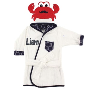 Crab Personalized Hooded Baby Bathrobe, Crab Hooded Towel, Animal Face Bathrobe, Infant Bathrobe, Custom Monogram or Name image 4