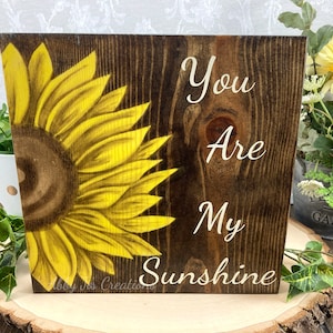 Cuadro de girasol/Letrero "Eres mi sol"/Arte de pared de madera con girasol amarillo/Arte con tinte para madera/Decoración de pared con girasol/Regalo personalizado/Letrero de madera