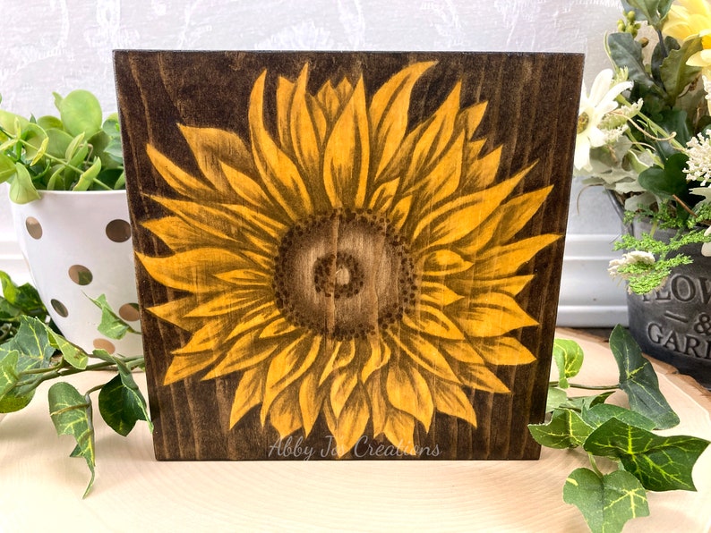 Hand Painted Sunflower Fall Wood Wall Art Decor/Handmade Floral Oil Painting Sign Living Room Decor/Wood Block Shelf Decor 