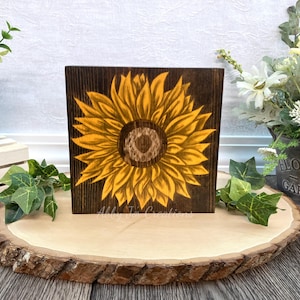 Sunflower Painting On Wood/Sunflower Sign Wood Wall Art/Sunflower Oil Painting Wall Decor/Sunflower Canvas Shelf Decor/Living Room Decor