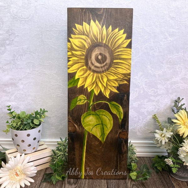 Vertical Sunflower Painting Wood Wall Art/Sunflower Painting On Wood/Original Sunflower Oil Painting Wall Decor/Sunflower Gift For Her