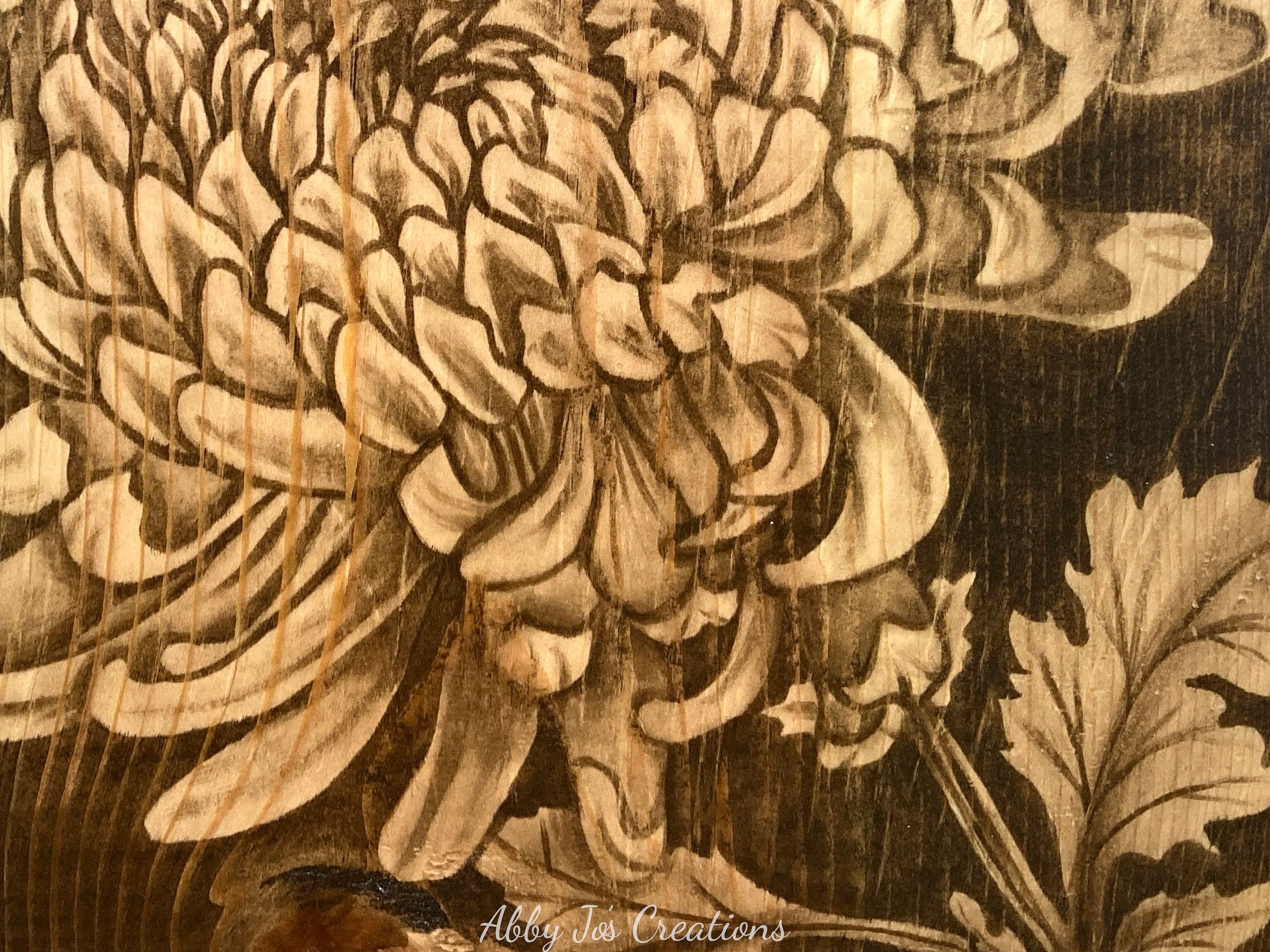 Handmade Chrysanthemum Wood Stain Art, Boho Floral Decor - Etsy