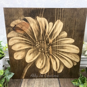 Daisy Painting/Wood Stain Art/Oil Painting/Wood Wall Art/Daisy Art/Daisy Decor/Rustic Wall Art/Painted Flowers On Wood/Living Room Decor