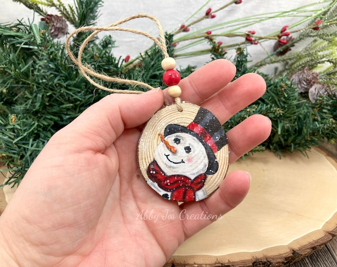 Snowman Ornament | Wood Slice Ornament | Christmas Gift Tag - Etsy