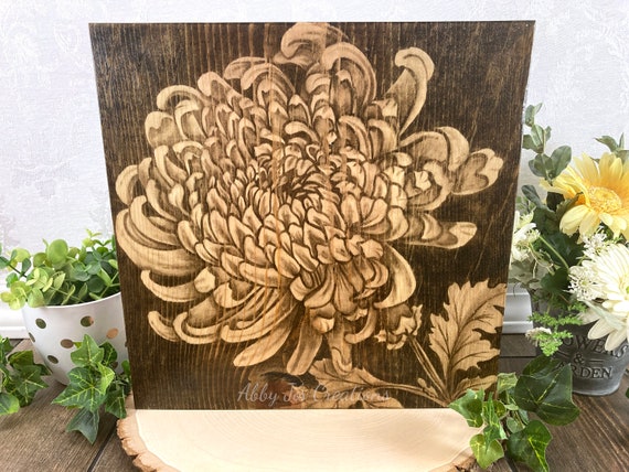 GENUINE Chrysanthemum Wood PRODUCTS　レア Handmade Chrysanthemum Wood Stain Art, Boho Floral Decor - Etsy