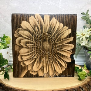 Daisy Painting/Original Artwork/Wood Stain Art/Rustic Home Decor/Wood Wall Art/Flower Oil Painting/Daisy Wall Art/Living Room Decor