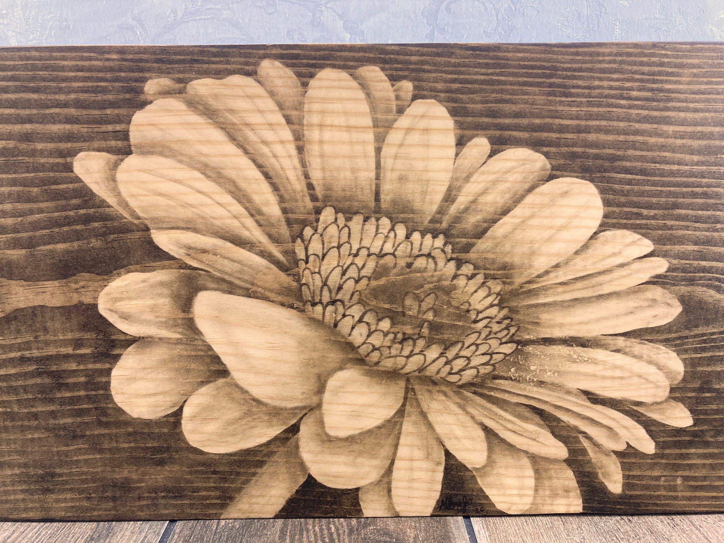 Daisy Decor/Wood Stain Art/Daisy Painting/Wood Wall Art/Rustic Etsy