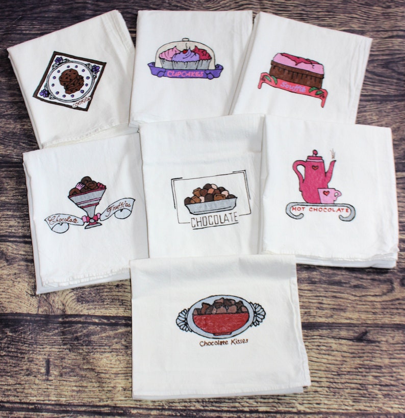 Bakery Flour Sack Dish Towels Hand painted Kitchen Towels Etsy