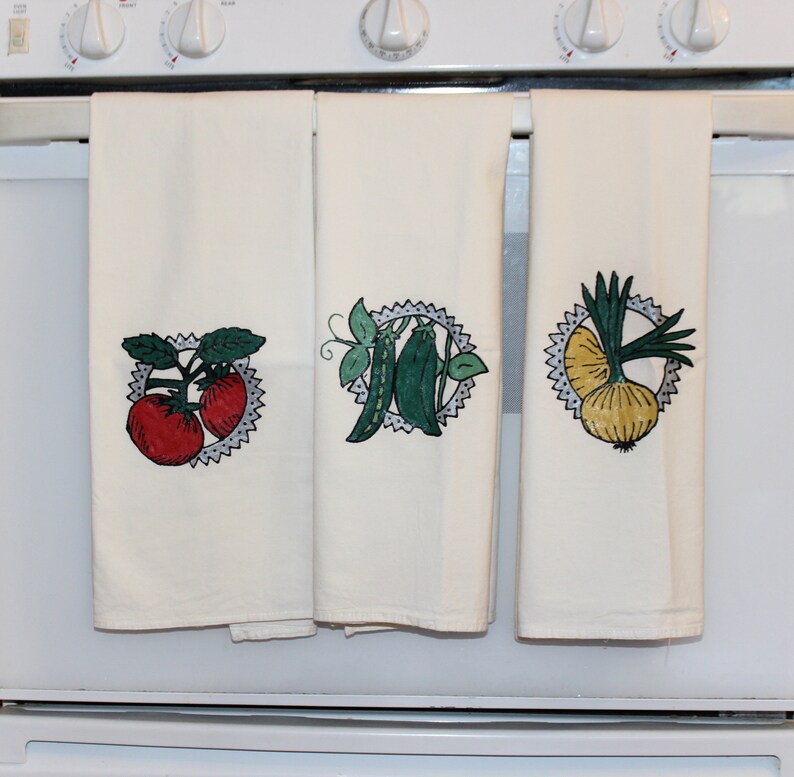 Hand painted Vegetable Towels Kitchen Towel Set Vegetable Etsy
