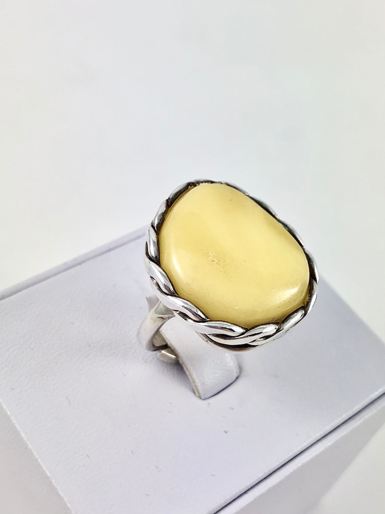 silver 925 sterling Real Baltic Amber Genuine Baltic Round Amber Ring Gift for woman 7 Ring Baltic Amber Milk Natural 17.5