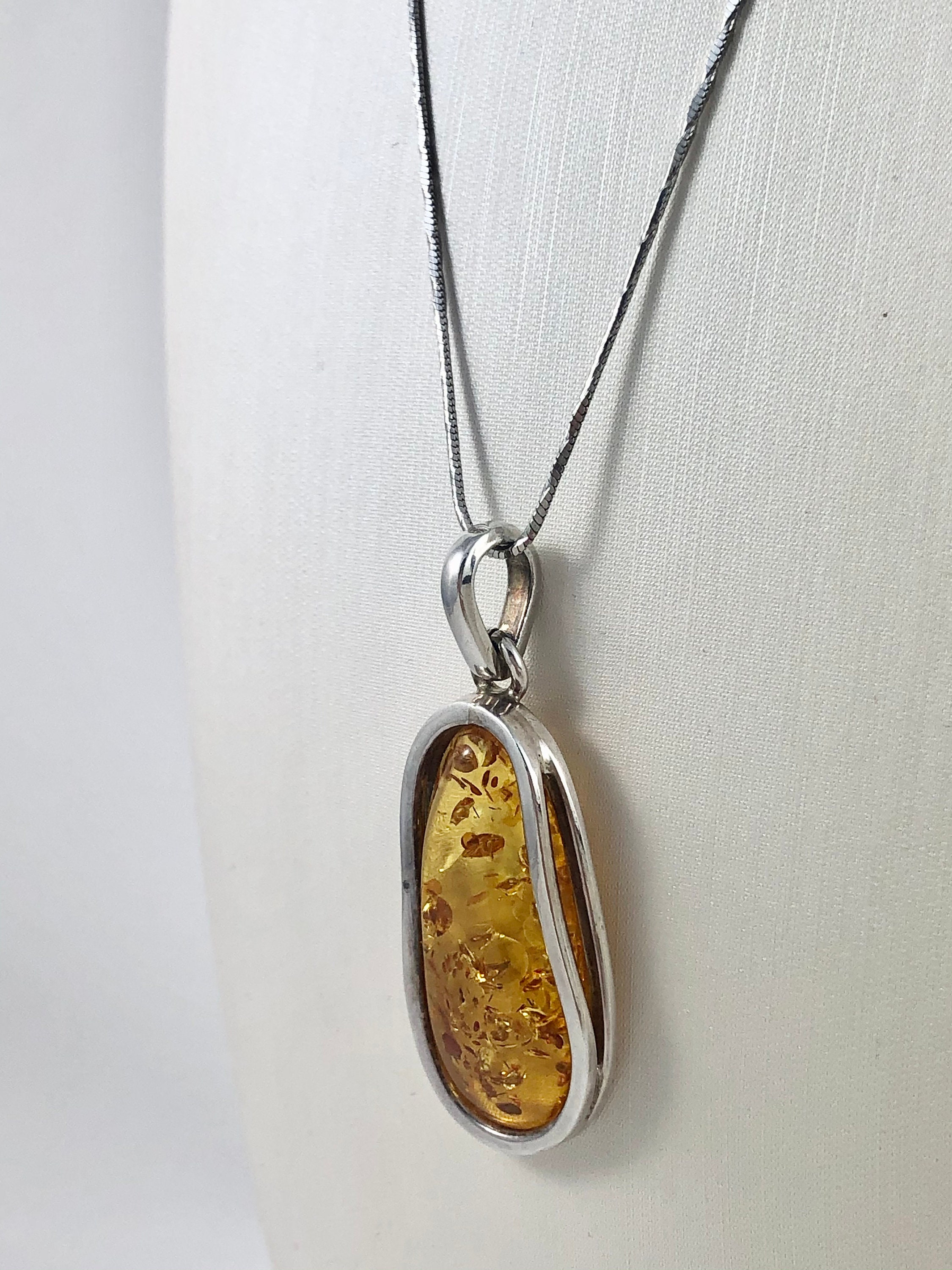 Natural Baltic Amber Pendant Honey With Chain Amber Silver Etsy UK
