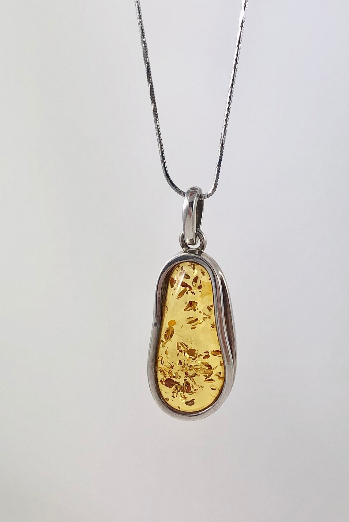 Natural Baltic Amber Pendant Honey With Chain Amber Silver Etsy UK