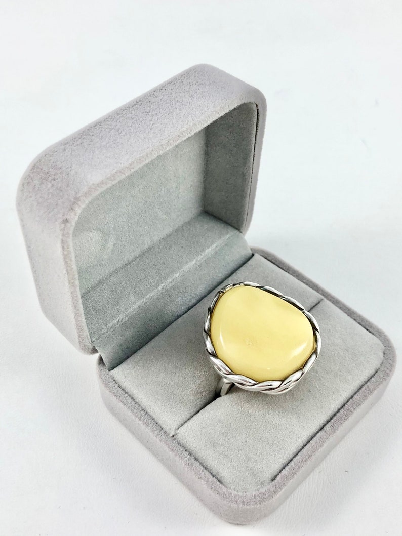 silver 925 sterling Real Baltic Amber Genuine Baltic Round Amber Ring Gift for woman 7 Ring Baltic Amber Milk Natural 17.5