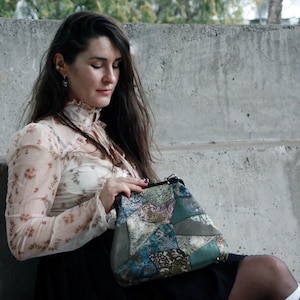 Sac de soirée pochette Kiss Lock en patchwork fait main pour femme - Sac à main de style vintage