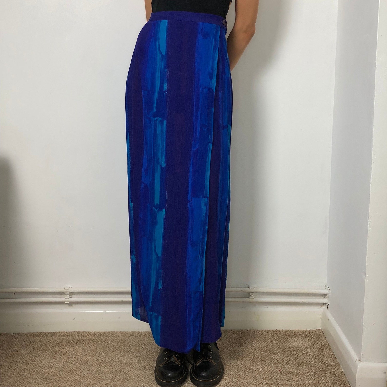 Vintage 1990s/00s blue & purple ombré wrap front maxi skirt with side button fastening. 