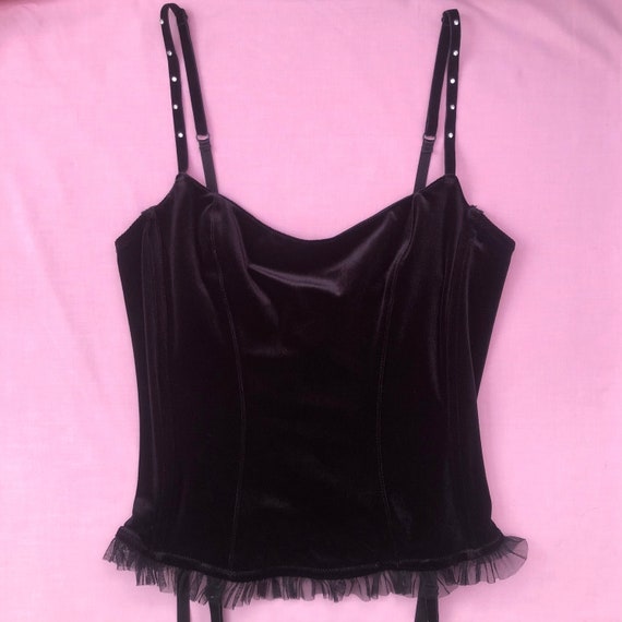 Vintage Shirley of Hollywood corset / 90s black velve… - Gem