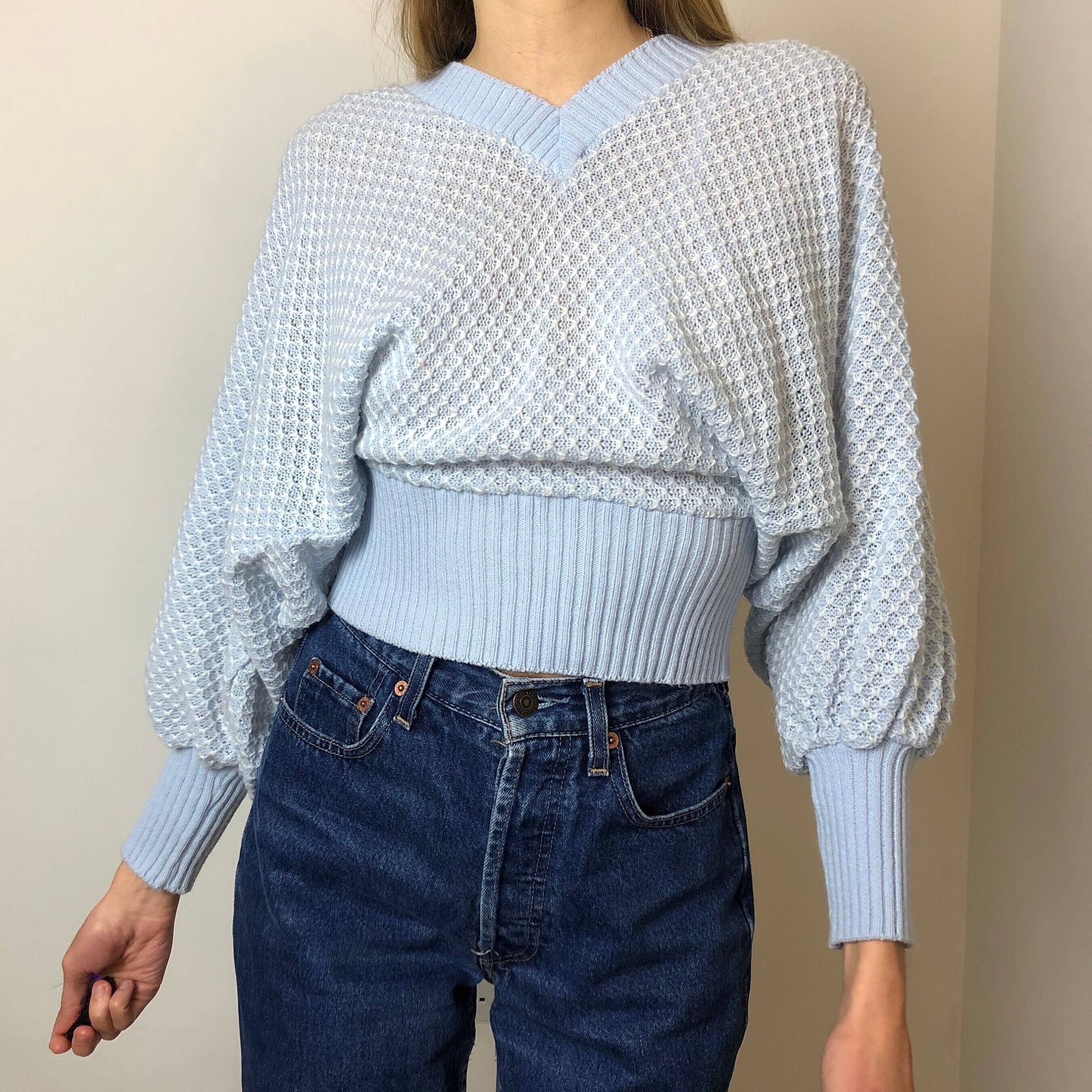 Vintage 80s Batwing Jumper / Vintage Baby Blue Ribbed Jumper / - Etsy UK