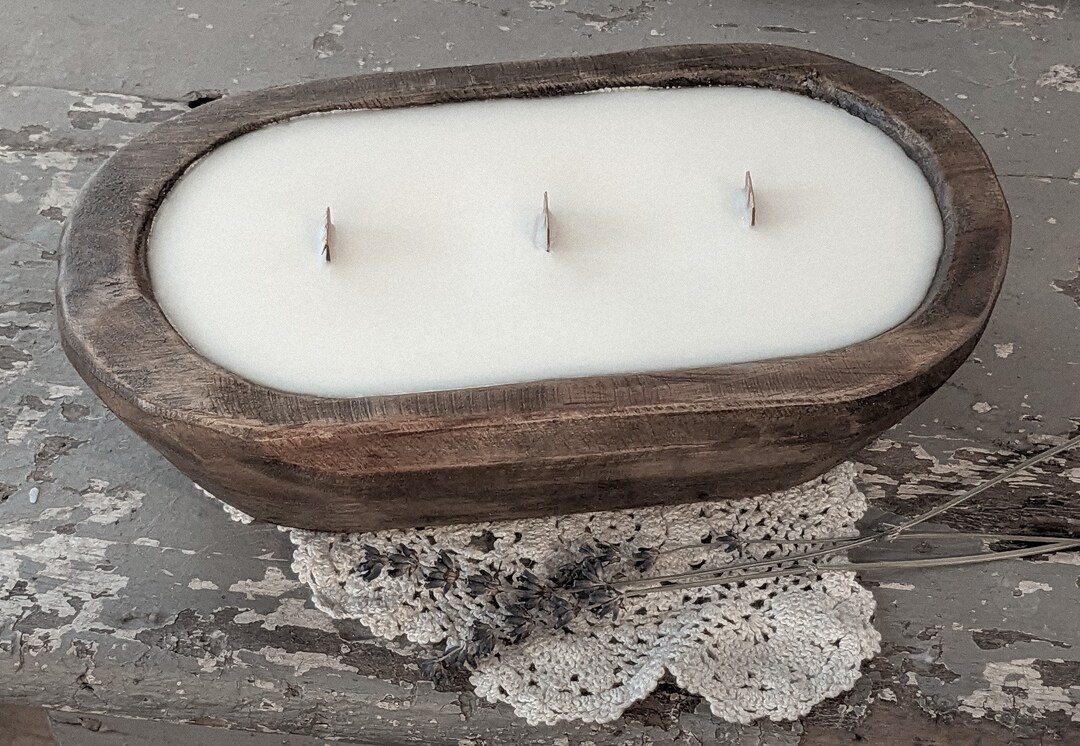 Dough Bowl Scented Cocosoy Wax Candle Hand Poured Wood Wicks Etsy