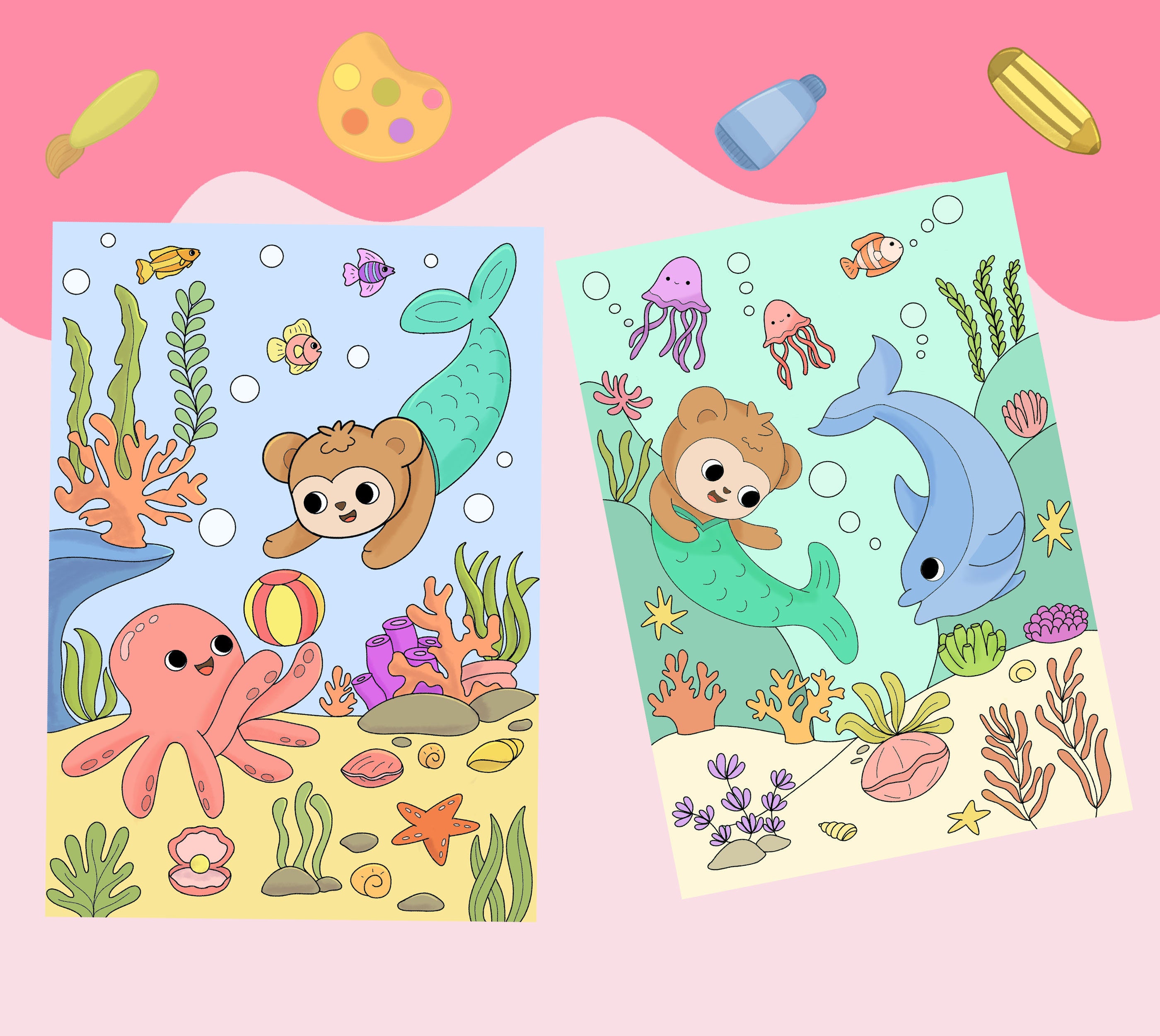 Kawaii Ocean Coloring Page: Kids Printable Illustration (PDF) - Etsy