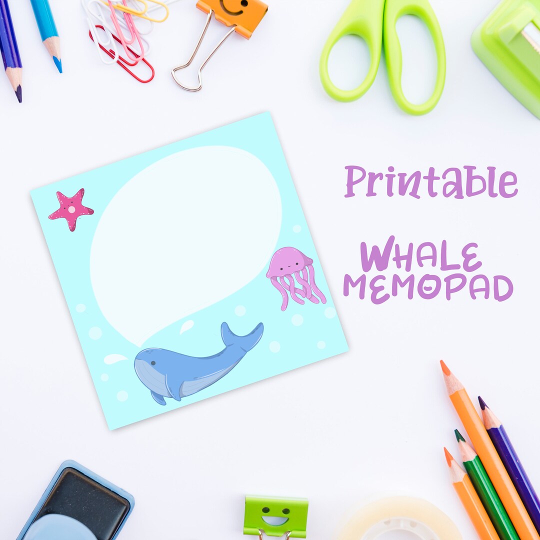 Printable Memopad Ocean Theme Stationery Memopad Digital Download Whale ...