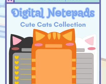 Cute Cat Digital Notepad Set | Hand-Drawn Kawaii Planner Pages (PNG) | Goodnotes, Notability, Digital Notetaking