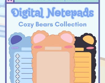 Cozy Bear Digital Notepad Set | Hand-Drawn Kawaii Planner Pages (PNG) | Goodnotes, Notability, Digital Notetaking
