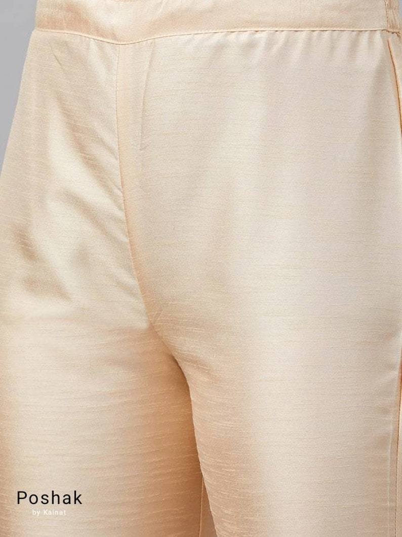 Beige and Pink Khari Printed Straight Kurta With Pant Silk Kurta with Palazzo in indian Ethnic Wear Kurta with Trousers Indian Dresses