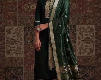 Kurta Sets For Women - Green Yoke Design Straight Kurta Trousers & Dupatta - Indian Dress Women - Pakistani Salwar Suit - Indian Party Wear