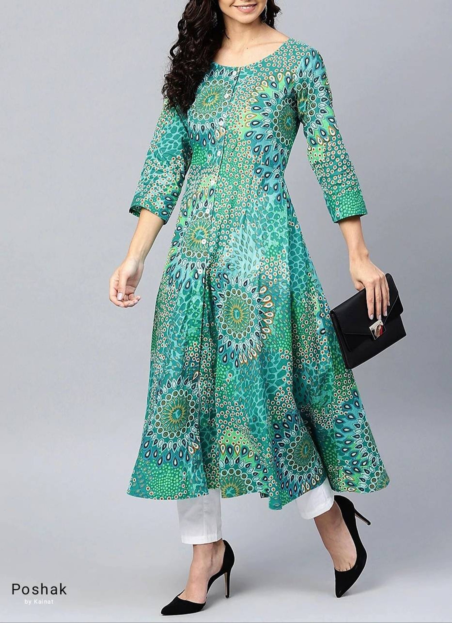 Kurtis For Women Green and Blue Printed Cotton Kurta For | Etsy